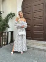 Довга муслінова сукня білого кольору в леопардовий принт