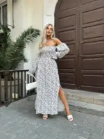 Довга муслінова сукня білого кольору в леопардовий принт