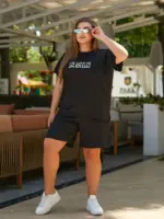 Жіночий спортивний костюм з шортами чорного кольору