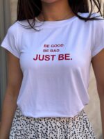 Футболка класична жіноча з принтом Just be білого кольору