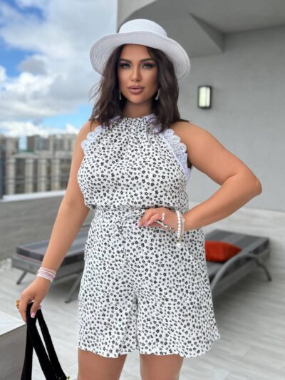 (Копія)Костюм жіночий з мусліну топ з шортами білий з блакитним Sa263