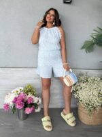 (Копія)Костюм жіночий з мусліну топ з шортами малинового кольору Sa263