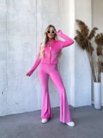 Костюм велюровий жіночий малинового кольору М530