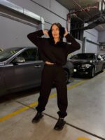 Костюм жіночий кофта з штанами турецька тринитка на флісі чорного кольору