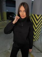 Костюм жіночий кофта з штанами турецька тринитка на флісі чорного кольору