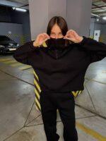 Костюм жіночий кофта з штанами турецька тринитка на флісі чорного кольору