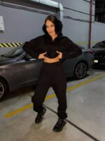 Костюм жіночий кофта з штанами турецька тринитка на флісі чорного кольору