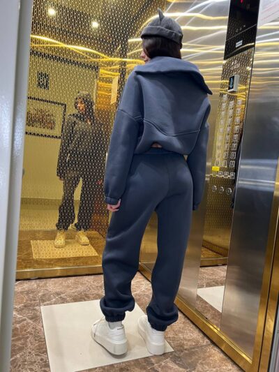 Костюм жіночий кофта з штанами турецька тринитка на флісі графітового кольору