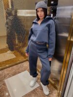 Костюм жіночий кофта з штанами турецька тринитка на флісі графітового кольору