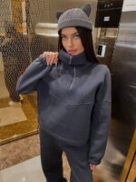 Костюм жіночий кофта з штанами турецька тринитка на флісі графітового кольору