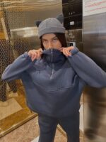 Костюм жіночий кофта з штанами турецька тринитка на флісі графітового кольору