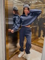 Костюм жіночий кофта з штанами турецька тринитка на флісі графітового кольору