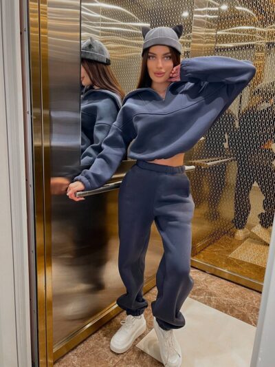 Костюм жіночий кофта з штанами турецька тринитка на флісі графітового кольору