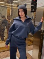 Костюм жіночий кофта з штанами турецька тринитка на флісі графітового кольору