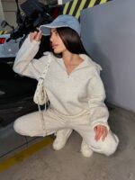 Костюм жіночий кофта з штанами турецька тринитка на флісі кольору сірий меланж