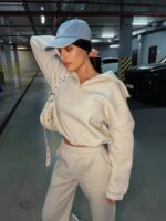 Костюм жіночий кофта з штанами турецька тринитка на флісі кольору сірий меланж