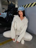 Костюм жіночий кофта з штанами турецька тринитка на флісі кольору сірий меланж