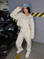 Костюм жіночий кофта з штанами турецька тринитка на флісі кольору сірий меланж