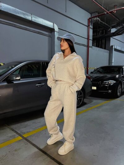 Костюм жіночий кофта з штанами турецька тринитка на флісі кольору сірий меланж