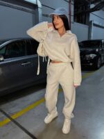 Костюм жіночий кофта з штанами турецька тринитка на флісі кольору сірий меланж