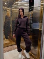 Костюм жіночий кофта з штанами турецька тринитка на флісі коричневого кольору