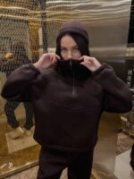 Костюм жіночий кофта з штанами турецька тринитка на флісі коричневого кольору