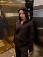 Костюм жіночий кофта з штанами турецька тринитка на флісі коричневого кольору