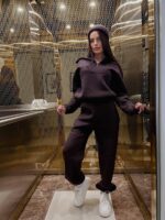 Костюм жіночий кофта з штанами турецька тринитка на флісі коричневого кольору