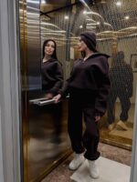 Костюм жіночий кофта з штанами турецька тринитка на флісі коричневого кольору