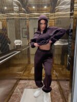 Костюм жіночий кофта з штанами турецька тринитка на флісі коричневого кольору