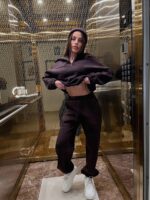 Костюм жіночий кофта з штанами турецька тринитка на флісі коричневого кольору