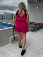 Костюм жіночий з мусліну топ з шортами малинового кольору Sa263