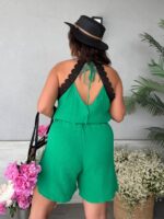 Костюм жіночий з мусліну топ з шортами зеленого кольору Sa263