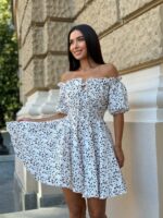 Літня коротка сукня з мусліну білого кольору з леопардовим принтом М503