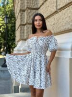 Літня коротка сукня з мусліну білого кольору з леопардовим принтом М503