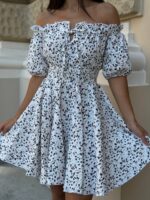 Літня коротка сукня з мусліну білого кольору з леопардовим принтом М503