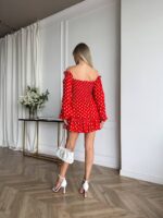 Літня сукня з штапелю червоного кольору — принт горох