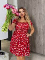 Літня сукня з штапелю червоного кольору з квітковим принтом