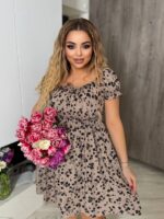 Літня сукня з штапелю кольору мокко з квітковим принтом