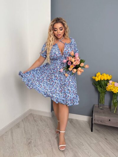Літня сукня з супер софту в квітку блакитного кольору