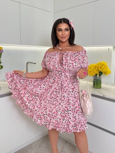 Літня сукня з супер софту в квітку рожевого кольору