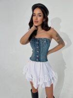 Міні спідниця з рюшами білого кольору М515