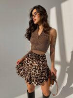 Міні спідниця з рюшами леопардового кольору М515