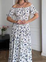 Сукня максі в підлогу біле в блакитну квітку