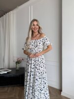 Сукня максі в підлогу біле в блакитну квітку