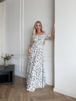 Сукня максі в підлогу біле в блакитну квітку