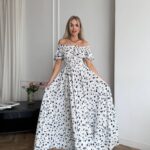 Сукня максі в підлогу біле в блакитну квітку