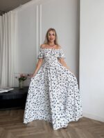 Сукня максі в підлогу біле в блакитну квітку