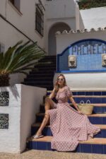 Сукня максі в підлогу білий горох на пудрі