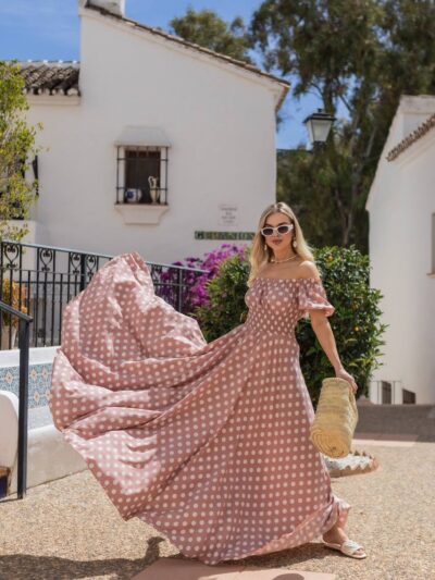 Сукня максі в підлогу білий горох на пудрі